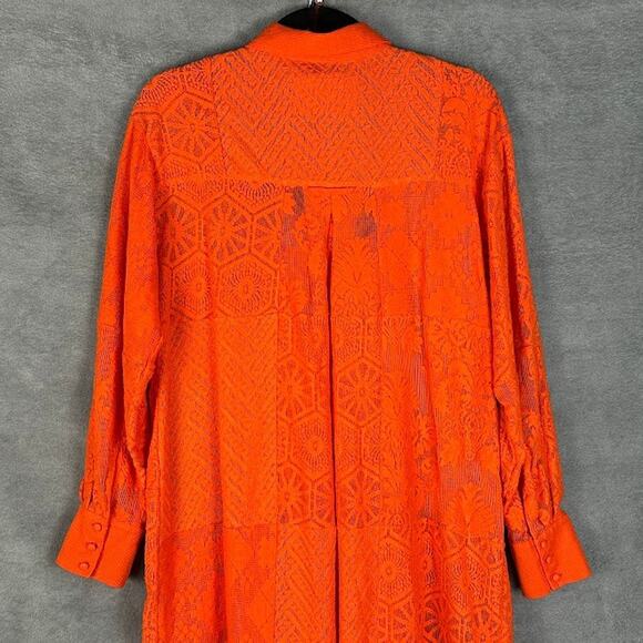 Maeve Anthropologie Dress Womens Small Orange Lace Button Shirt Midi Boho Beach - Picture 5 of 13